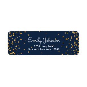 Navy Blue and Gold Foil Confetti Birthday Label