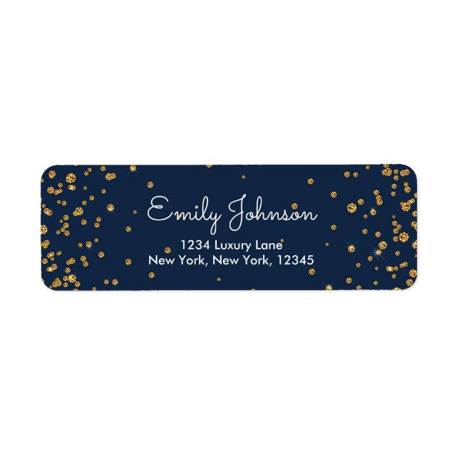 Navy Blue and Gold Foil Confetti Birthday Label (Front)