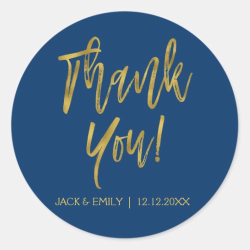 Navy Blue and Gold Foil Photo Thank You Sticker