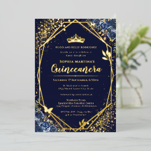 Navy Blue and Gold Foil Quinceanera invitation