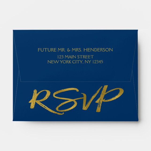 Navy Blue and Gold Foil RSVP Envelope (Back (Top Flap))