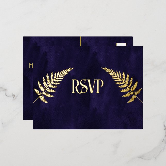 Navy Blue and Gold Foil RSVP Foil Invitation Postcard (Front/Back)