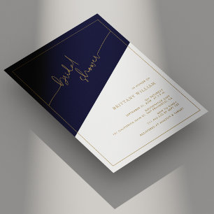 Navy Blue and Gold Geometric Bridal Shower Invitation