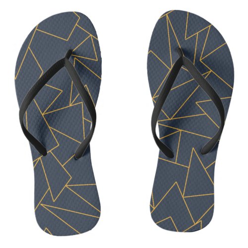 Navy blue and gold geometric flip flops