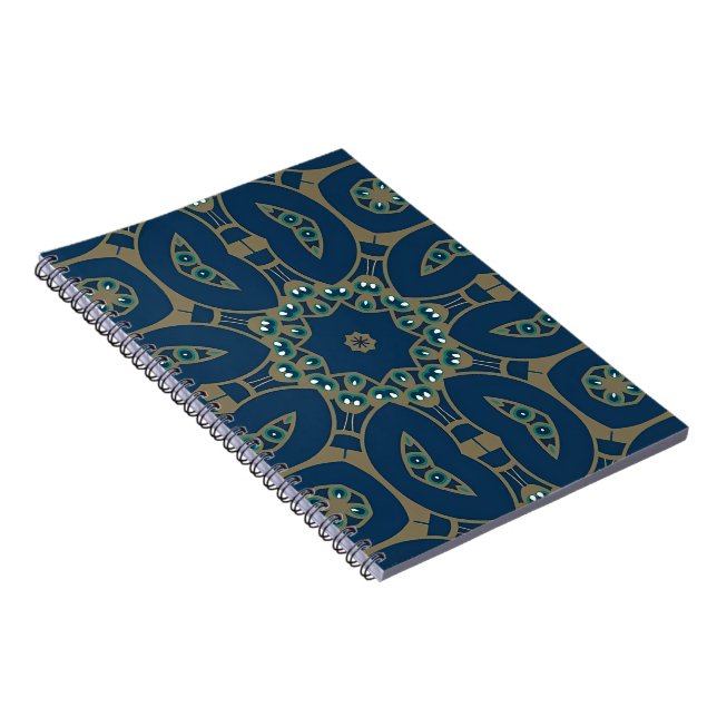 Navy Blue and Gold Geometric Octagon Pattern Notebook (Right Side)