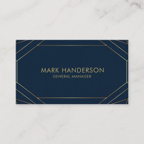 Navy Blue And Gold Geometric Professional  Business Card