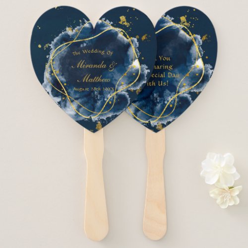 Navy Blue and Gold Geometric Wedding  Hand Fan