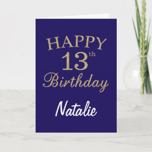 Navy Blue and Gold Glitter 13th Birthday Card