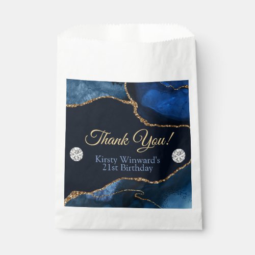 Navy Blue and Gold Glitter Agate Birthday Party Favor Bag