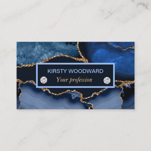 Navy Blue and Gold Glitter Agate Business Card