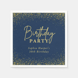 Navy Blue and Gold Glitter Confetti Birthday Party Napkins