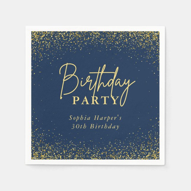Navy Blue and Gold Glitter Confetti Birthday Party Napkins (Front)