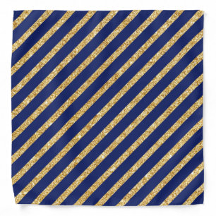 Navy Blue and Gold Glitter Diagonal Stripe Pattern Bandana