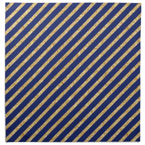 Navy Blue and Gold Glitter Diagonal Stripe Pattern Cloth Napkin