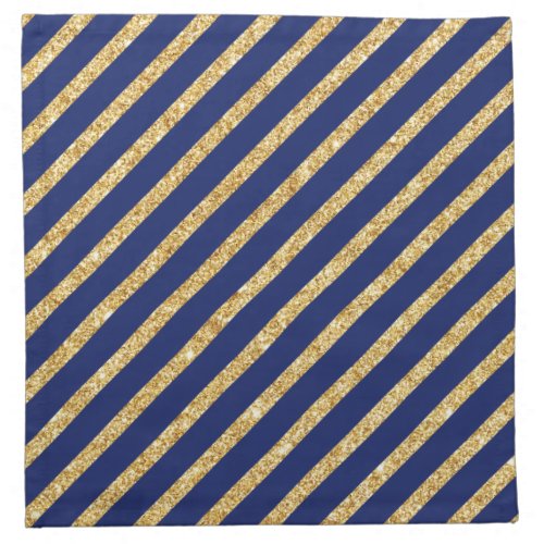 Navy Blue and Gold Glitter Diagonal Stripe Pattern Cloth Napkin