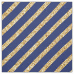 Navy Blue and Gold Glitter Diagonal Stripe Pattern Fabric