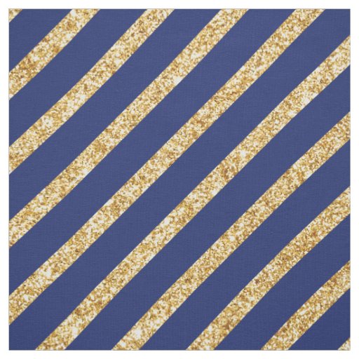 Navy Blue and Gold Glitter Diagonal Stripe Pattern Fabric