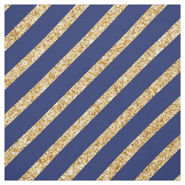 Navy Blue and Gold Glitter Diagonal Stripe Pattern Fabric (Swatch)