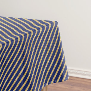 Navy Blue and Gold Glitter Diagonal Stripe Pattern Tablecloth