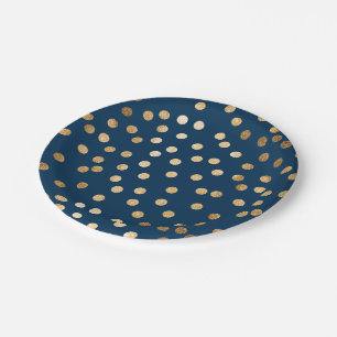 Navy Blue and Gold Glitter Dots Paper Plate
