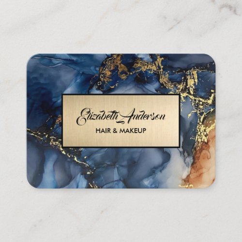 Navy Blue and Gold Glitter Marble Agate Modern Business Card