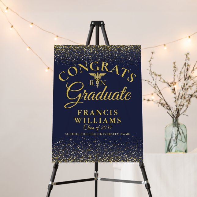 Navy Blue And Gold Glitter Nursing Graduation Sign (In Situ (Stand))