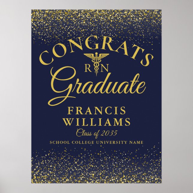 Navy Blue And Gold Glitter Nursing Graduation Sign (Front)