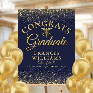 Navy Blue And Gold Glitter Nursing Graduation Sign