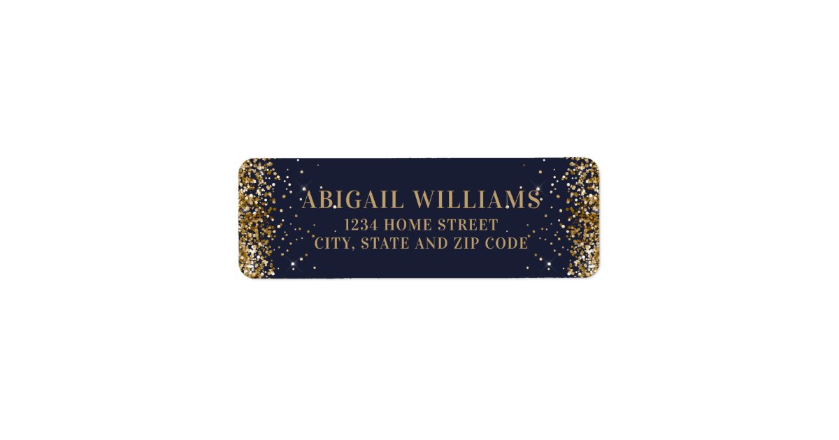 Navy Blue and Gold Glitter Return Address Label | Zazzle