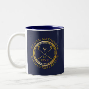 Navy Blue And Gold Golf Club Name Personalized Two-Tone Coffee Mug