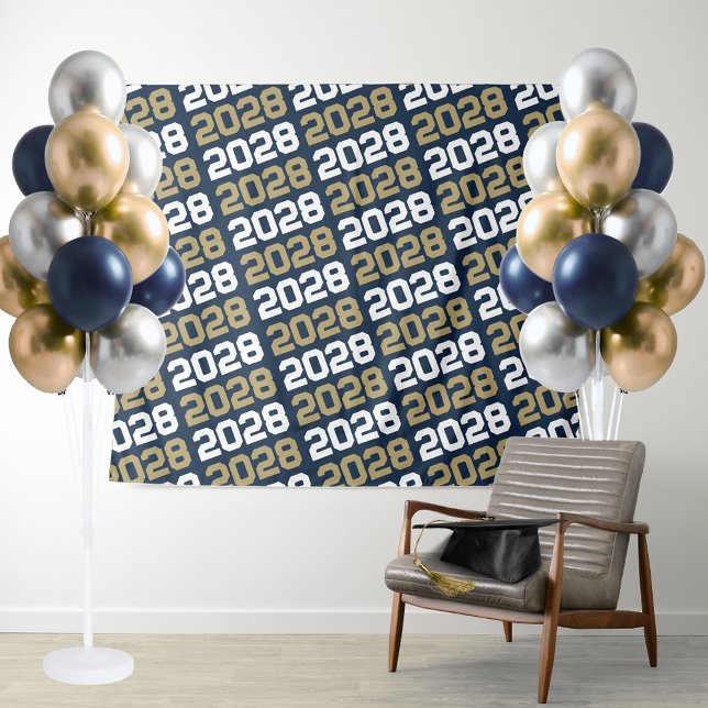 Navy Blue and Gold Graduation Backdrop (Navy Blue & Gold Repeating Class Year Graduation Backdrop for Senior Photos, Photo Booth or Display)