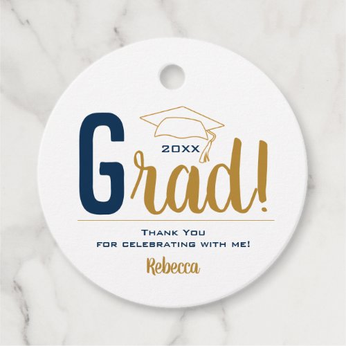 Navy Blue and Gold Graduation Cap Favor Tags