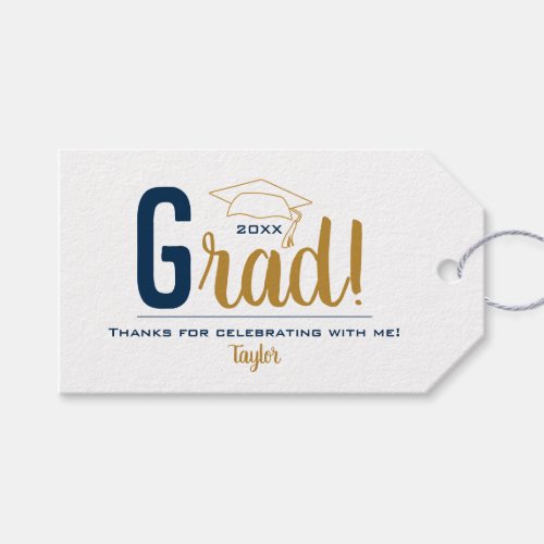 Navy Blue and Gold Graduation Cap Party Favor Gift Tags