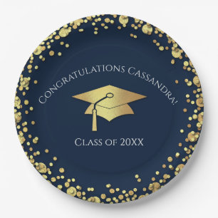 Navy Blue and Gold Graduation Paper Plates