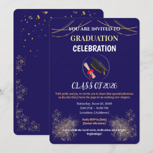 Navy Blue and Gold Graduation Party Save the Date Invitation