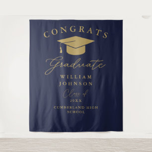 Navy Blue And Gold Graduation Photo Backdrop