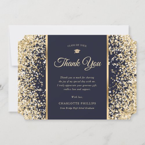 Navy Blue and Gold Graduation Thank You Card