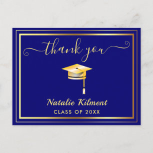 Navy Blue and Gold Graduation Thank You Postcard