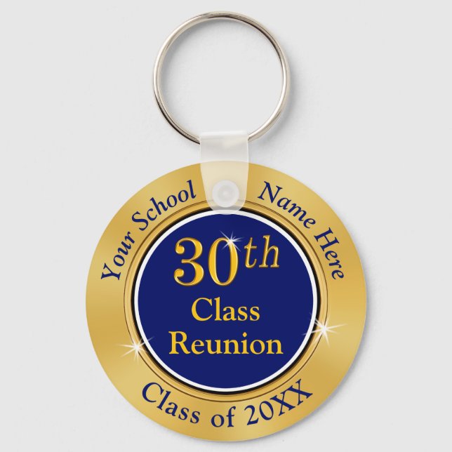 Navy Blue and Gold High School Reunion 30 Years Keychain (Front)