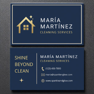 Navy Blue and Gold House Cleaning Services Business Card