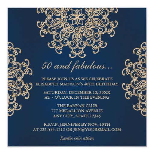 Navy Blue and Gold Indian Style 50th Birthday Invitation | Zazzle