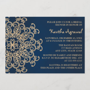 Navy Blue and Gold Indian Style Bridal Shower Invitation