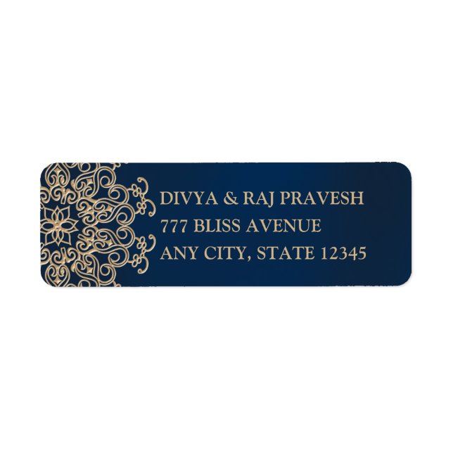 Navy Blue and Gold Indian Style Label (Front)