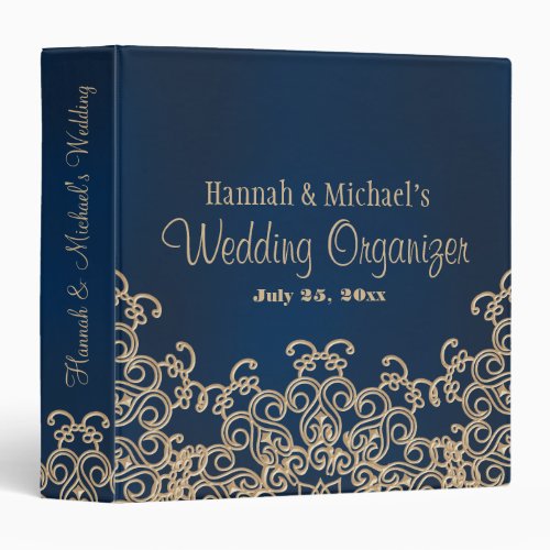 Navy Blue and Gold Indian Style Wedding Planner 3 Ring Binder