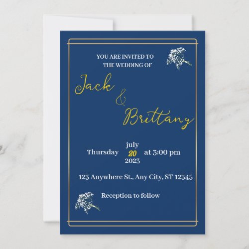 navy blue and gold invitation wedding 