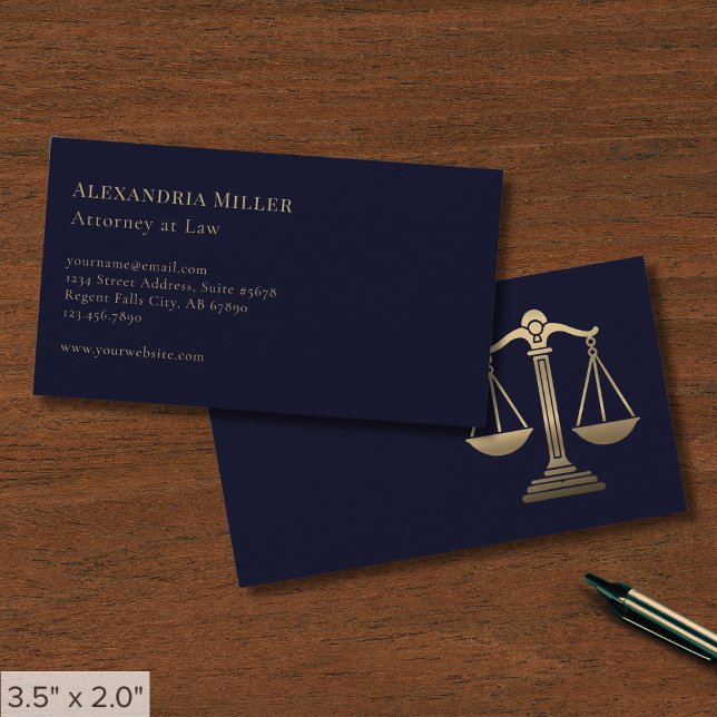 Navy Blue and Gold Justice Scale Business Card (Creator Uploaded)