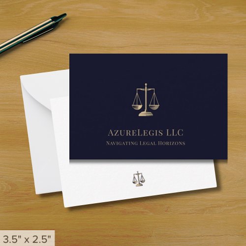 Navy Blue and Gold Justice Scale Legal Note Card