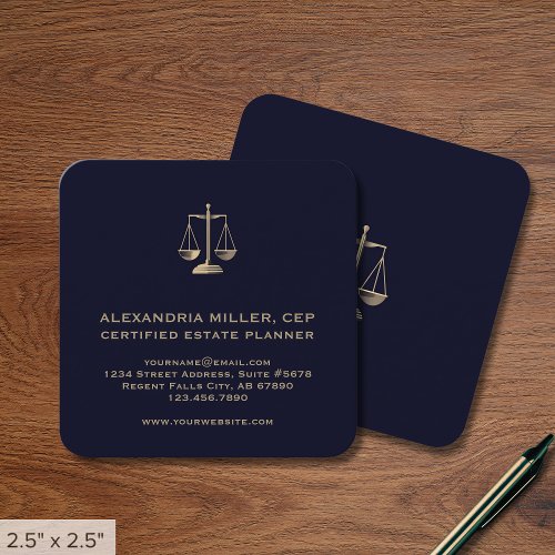 Navy Blue and Gold Justice Scales Square Business Card - Product | North Red Vine