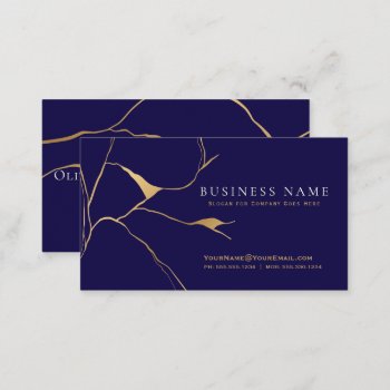Navy Blue And Gold Kintsugi Professional Business Card by EleganceUnlimited at Zazzle