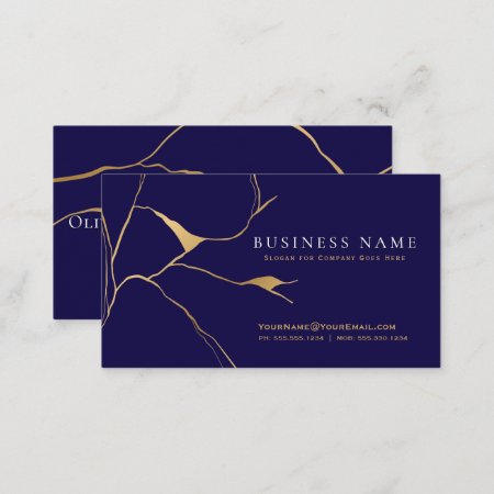 Navy Blue And Gold Kintsugi Professional Business Card